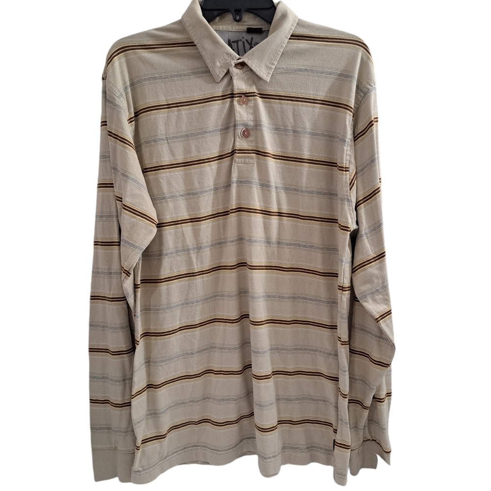 Tan Striped Long Sleeve Mens Shirt Size XL